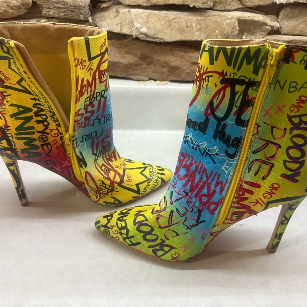 Colorful Graffiti Ankle Boots
